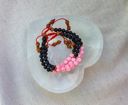 Protection Bracelet with Custom Name | Shungite & Sandalwood | Adjustable Red Cord | Kids and Family Protection Bracelet Set