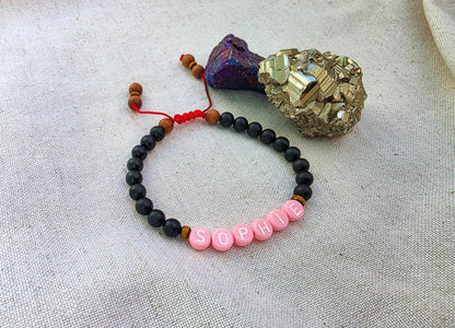 Protection Bracelet with Custom Name | Shungite & Sandalwood | Adjustable Red Cord | Kids and Family Protection Bracelet Set