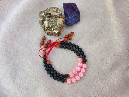 Protection Bracelet with Custom Name | Shungite & Sandalwood | Adjustable Red Cord | Kids and Family Protection Bracelet Set