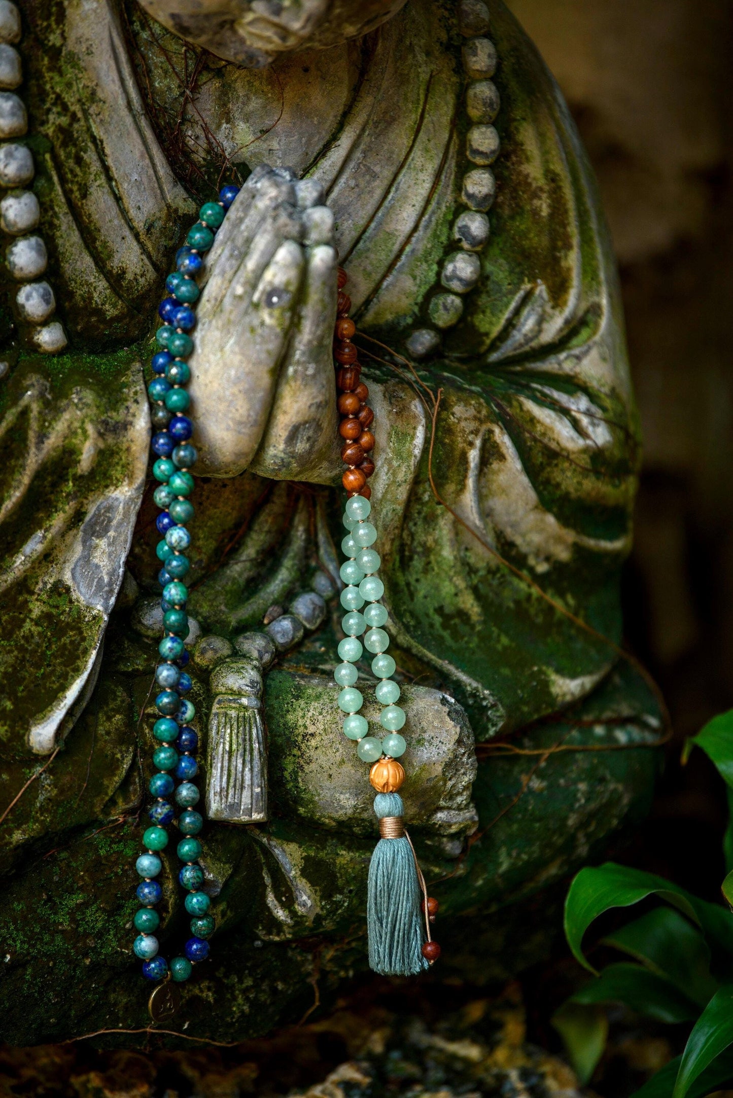 Azurite Aventurine Sandalwood Mala, Meditation Beads, Third Eye Mala