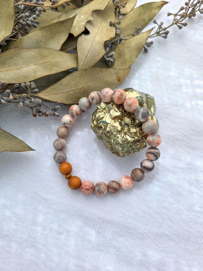 Grounding and Self-Love Mala Necklace  108 Bead Meditation Mala, Grounding Spiritual Prayer Beads, Pink Zebra Jasper & Sandalwood