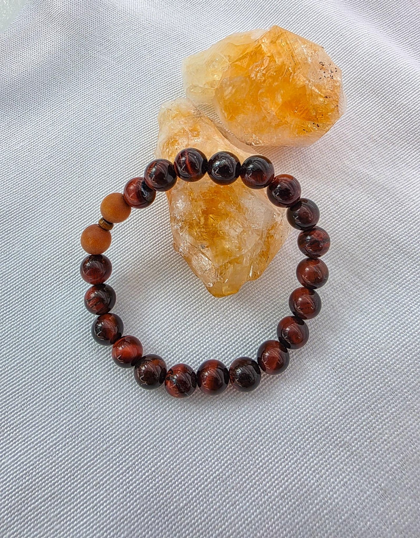 Fire Energy Mala Necklace  Citrine Red Tigers Eye Sandalwood Mala, 108 Bead Meditation Mala, Abundance Confidence Mala