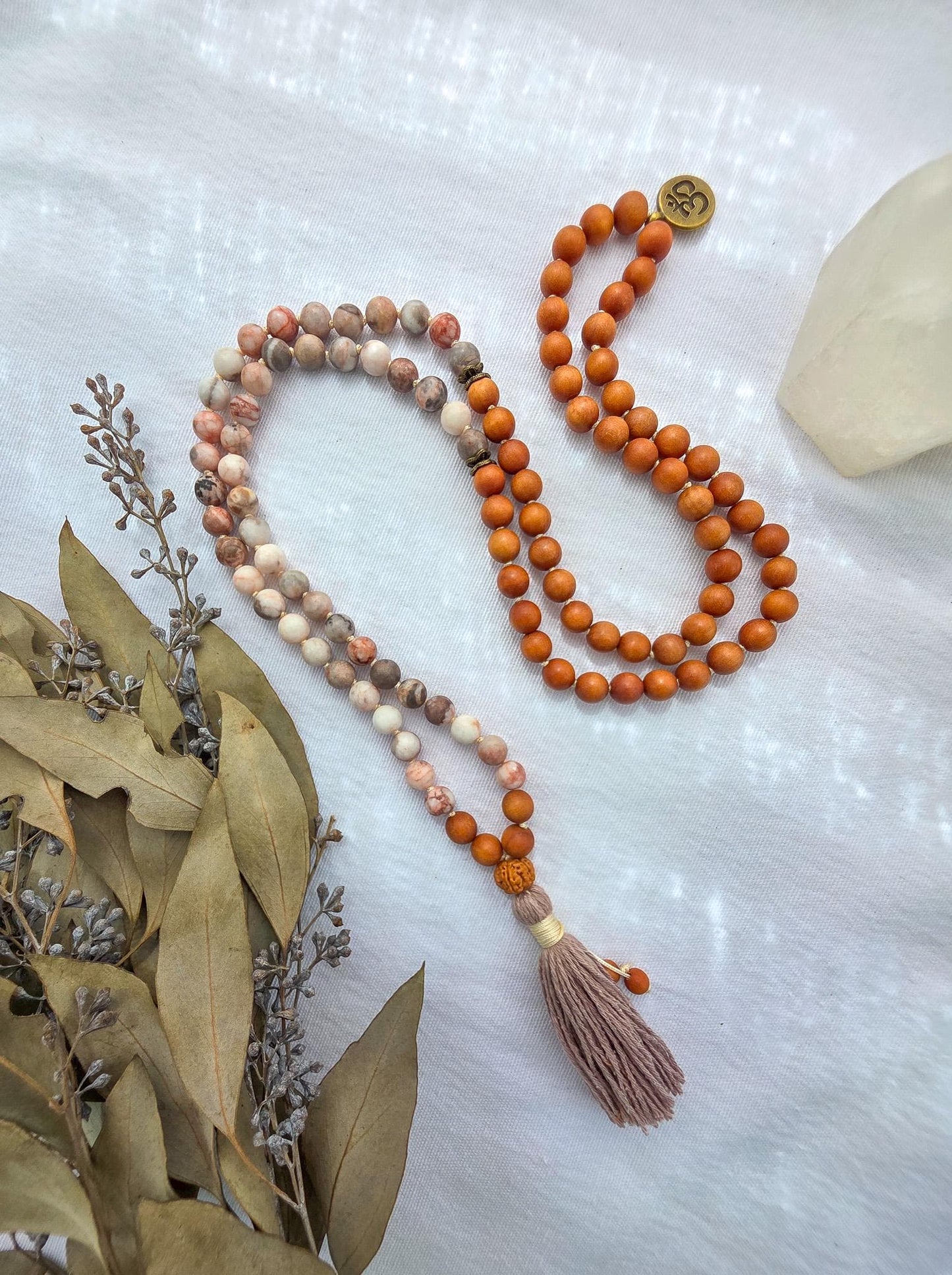 Grounding and Self-Love Mala Necklace  108 Bead Meditation Mala, Grounding Spiritual Prayer Beads, Pink Zebra Jasper & Sandalwood