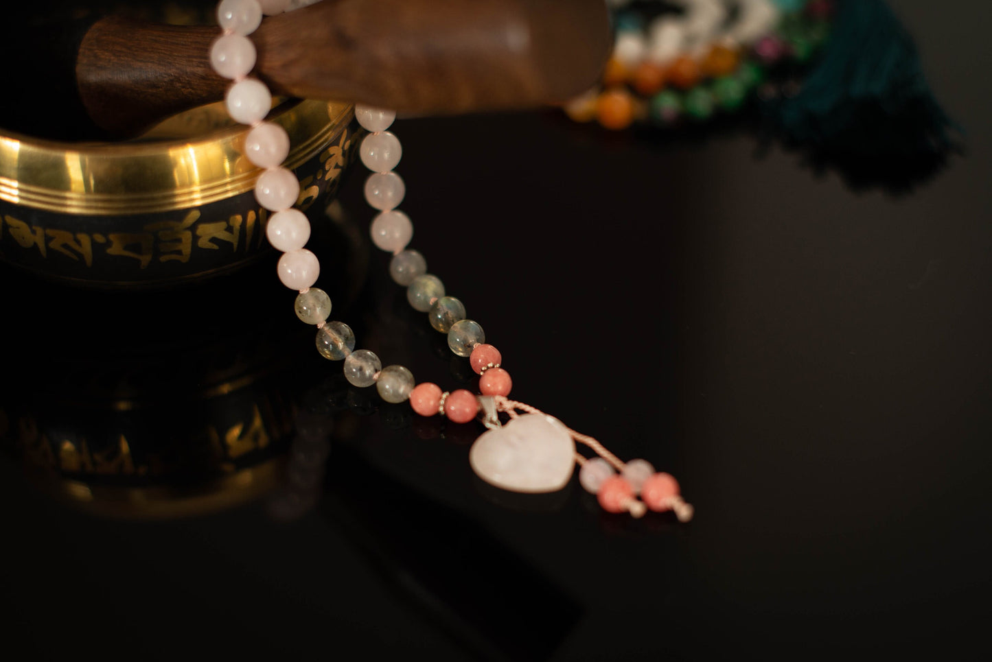 Pink Mala, 27 Beads Pocket Mala, Love Energy Stones, Travel Prayer Beads