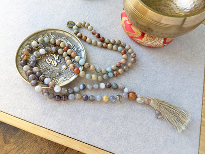 Botswana Agate Mala, 108 Prayer Beads, Yoga Mala for Deep Meditation, Self-Care Gift