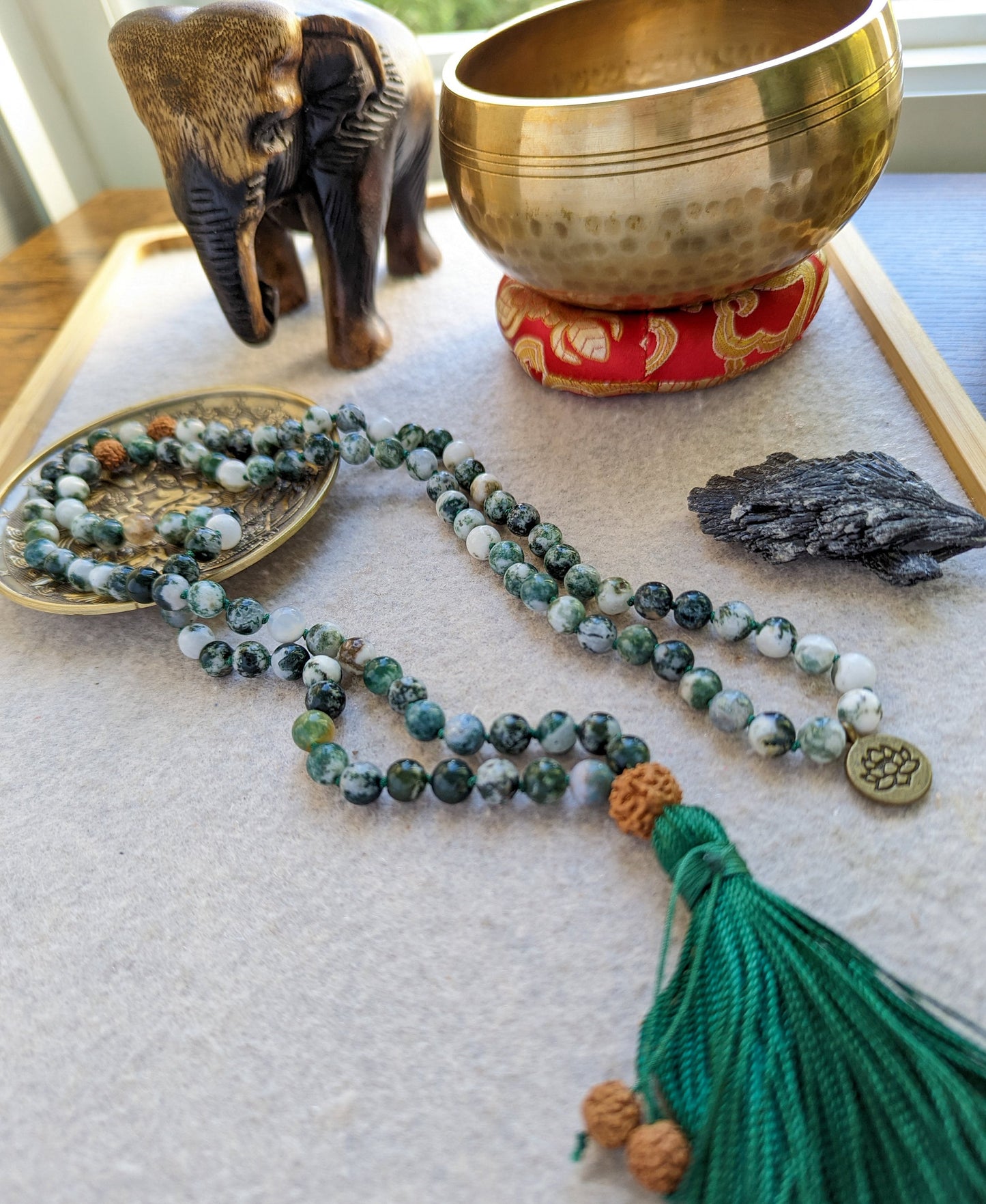 TRANQUILITY MALA, Moss Agate Neckalce, Mala For Men, Yoga Gift, Prayer Beads, 108 Mala