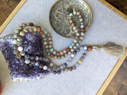 Botswana Agate Mala, 108 Prayer Beads, Yoga Mala for Deep Meditation, Self-Care Gift