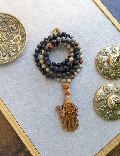 Lava Rock Mala, Buddhist Prayer Beads, 108 Japa Mala, Reiki Charged Beads, Self-Care Gift
