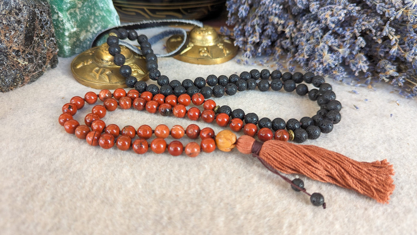 RED JASPER Mala Necklace, Grounding Beads, Mala for Men, Meditation Mala, Buddhist Mala Beads