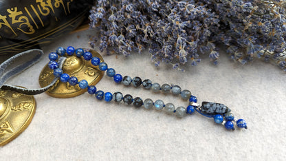 Lapis Lazuli Obsidian and Labradorite Pocket Mala, 33 Beads Mala, Prayer Beads, Travel Mala, Meditation Beads