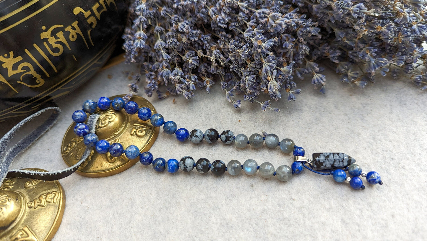 Lapis Lazuli Obsidian and Labradorite Pocket Mala, 33 Beads Mala, Prayer Beads, Travel Mala, Meditation Beads