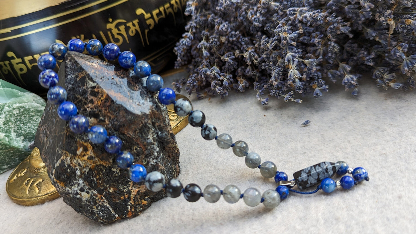 Lapis Lazuli Obsidian and Labradorite Pocket Mala, 33 Beads Mala, Prayer Beads, Travel Mala, Meditation Beads