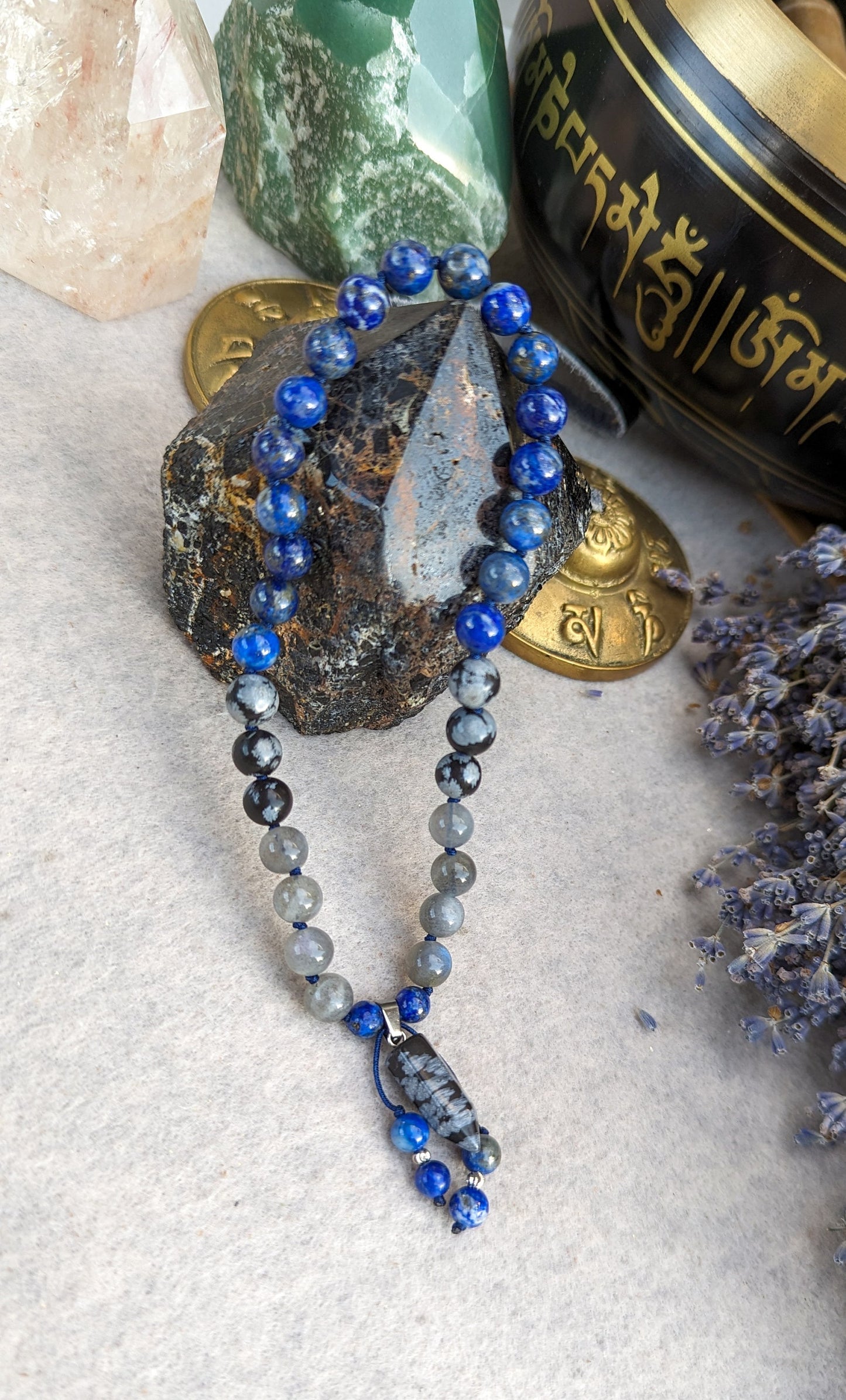 Lapis Lazuli Obsidian and Labradorite Pocket Mala, 33 Beads Mala, Prayer Beads, Travel Mala, Meditation Beads