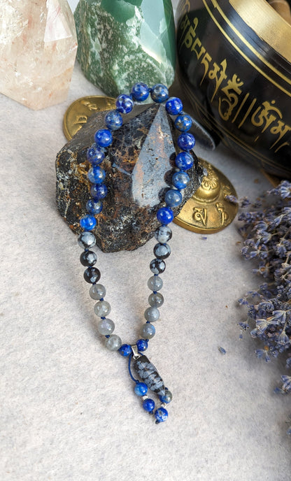 Lapis Lazuli Obsidian and Labradorite Pocket Mala, 33 Beads Mala, Prayer Beads, Travel Mala, Meditation Beads