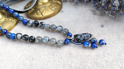 Lapis Lazuli Obsidian and Labradorite Pocket Mala, 33 Beads Mala, Prayer Beads, Travel Mala, Meditation Beads