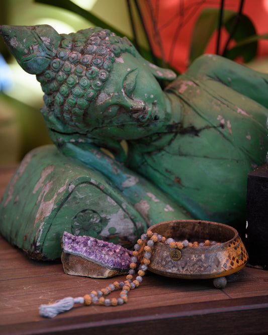 Labradorite and Rudraksha Seed Mala - Transformation, Protection, and Spiritual Growth