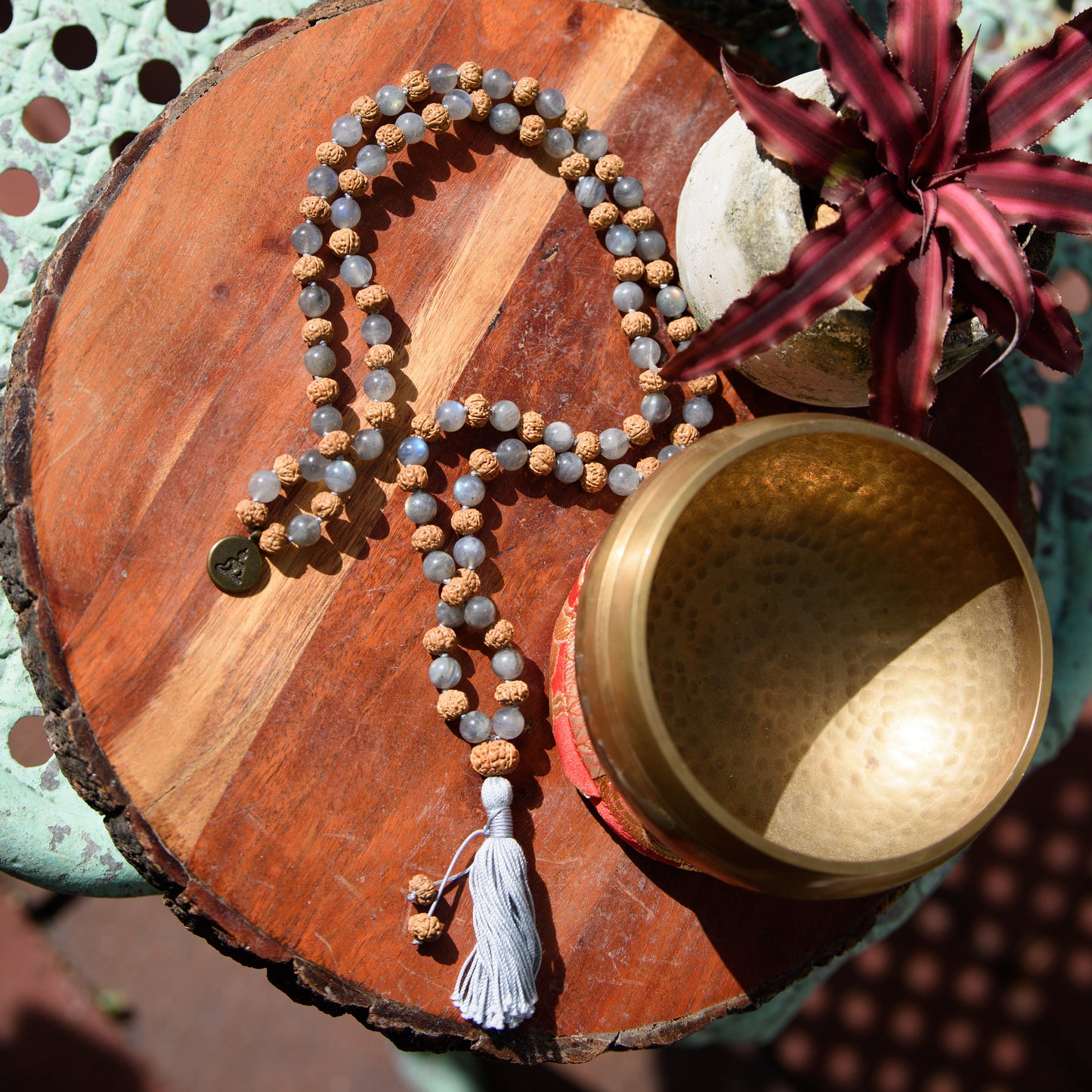 Labradorite and Rudraksha Seed Mala - Transformation, Protection, and Spiritual Growth