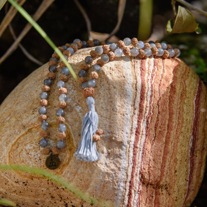 Labradorite and Rudraksha Seed Mala - Transformation, Protection, and Spiritual Growth