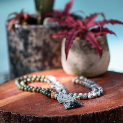 Green Mala Beads, African Turquoise and Moss Agate Mala Beads, Japa Mala 108, Heart Chakra Yoga Meditation Beads