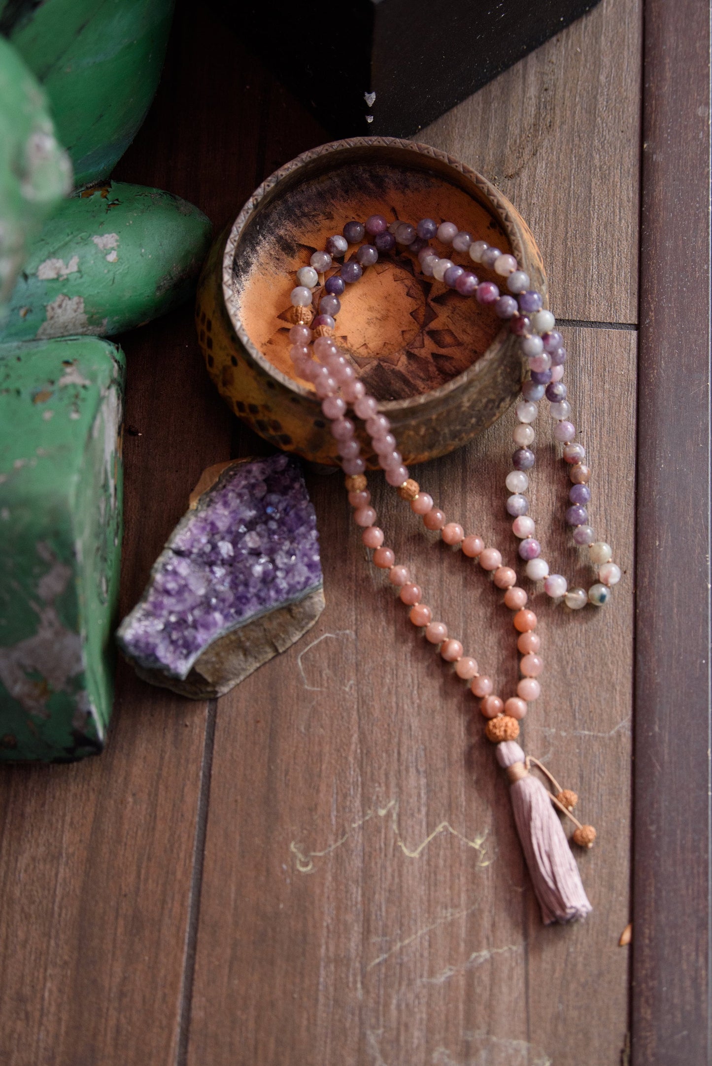 Mala Necklace 108, Meditation Beads, Heart Chakra Healing Love Energy, Buddhist Prayer Beads, Japa Mala